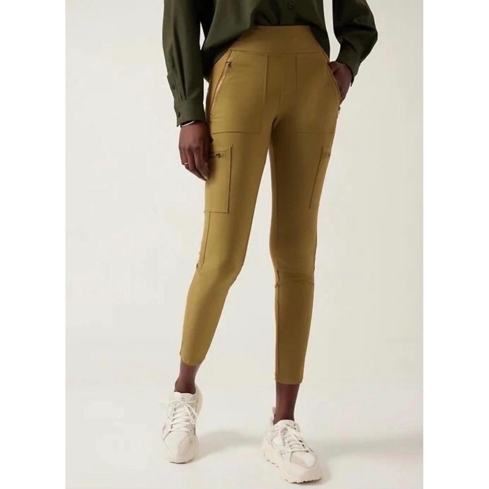 Athleta Headlands Hybrid Cargo Tights Mustard Yellow Ochre Hiking‎ Pants Size 0